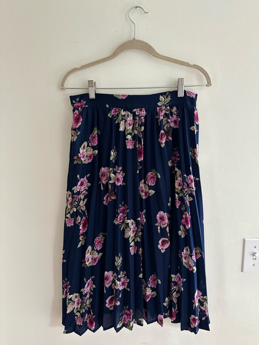 Miami Navy Floral Pleated Midi Skirt